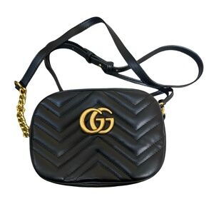 Faux GG Black/Gold Shoulder Crossbody leather Bag purse.